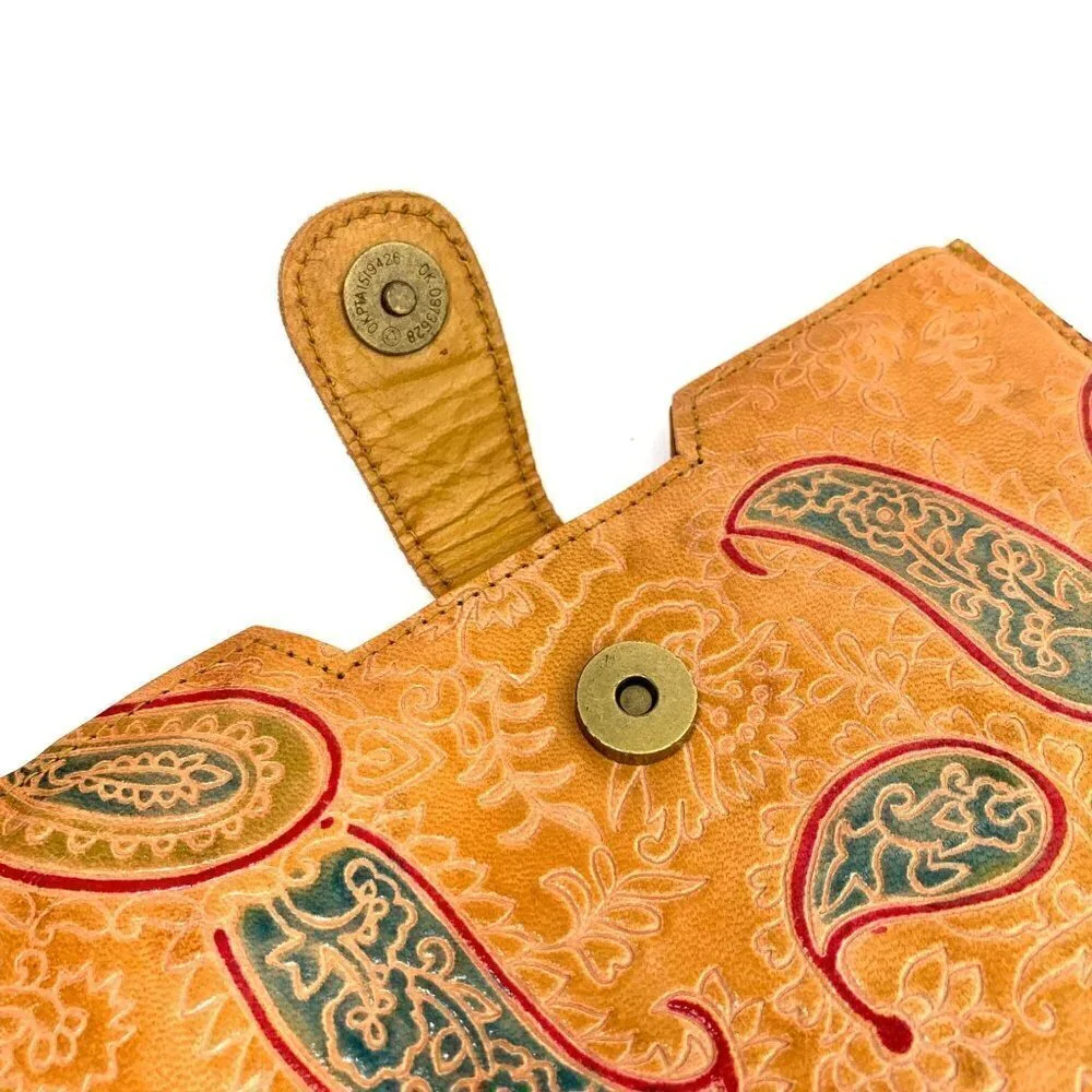 Tooled Faux Leather Paisley Tablet Case - Tan/Green/Red, 10.5